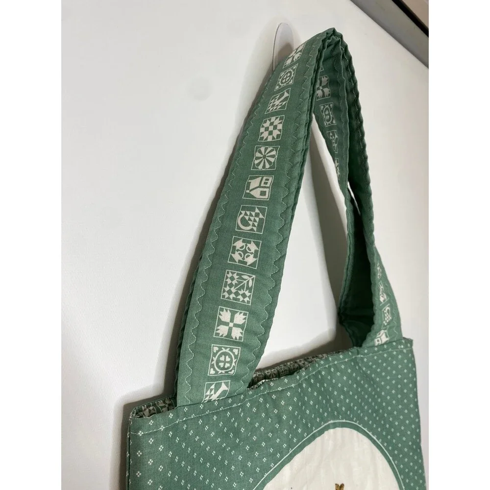 Vintage quilt Green cottonagecore Tote Bag retro - Picture 3 of 7